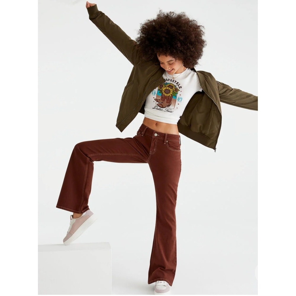 Aeropostale Y2K Retro Low Rise Flare Pants Brown Cotton Boho 30x32 Size 4 Ecoโ